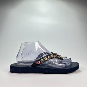 Skechers Cali Meditation Daisy Black Flip Flop Sandals Comfort Women’s Size 9
